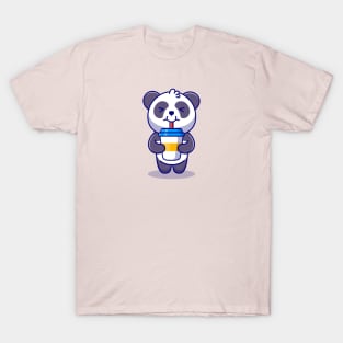 Cute Panda Drink Coffee Cartoon T-Shirt